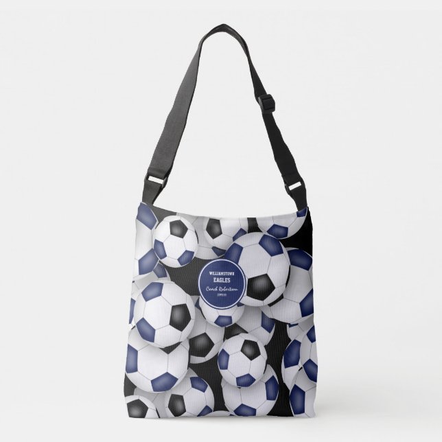 Blaue schwarze Mannschaftsfarben Fußballtrainer Tragetaschen Mit Langen Trägern (Vorderseite)