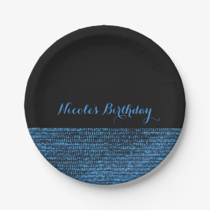 Blaue & schwarze moderne Glamour Pailletten schick Pappteller