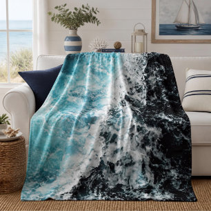 Blaue schwarze Ozeanwellen Hawaii Fleecedecke