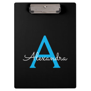 Blaue schwarze Schrift Mädchen Monogramm Name Klemmbrett