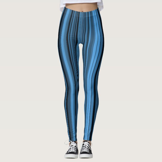 Blaue schwarze Streifen Leggings (Vorderseite)
