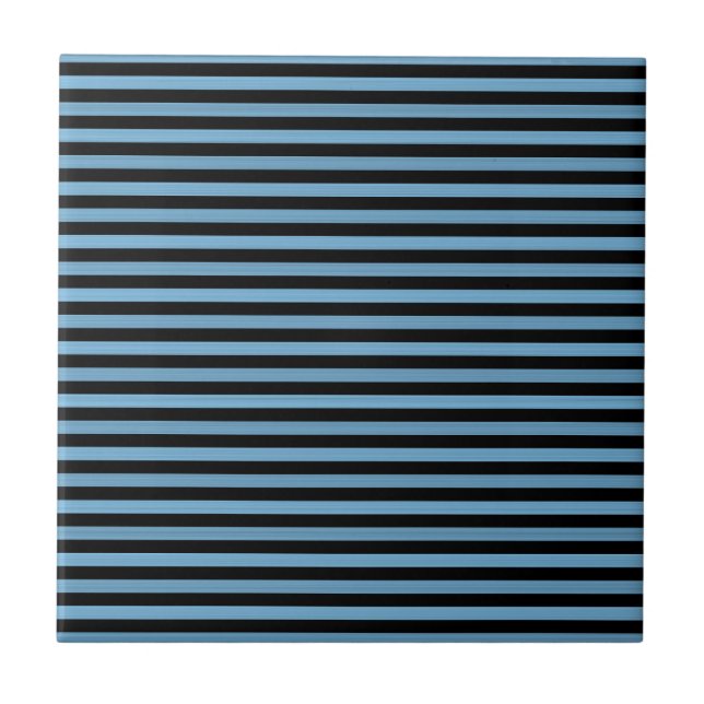 Blaue schwarze Streifen Nahtloses Muster Fliese (Vorderseite)