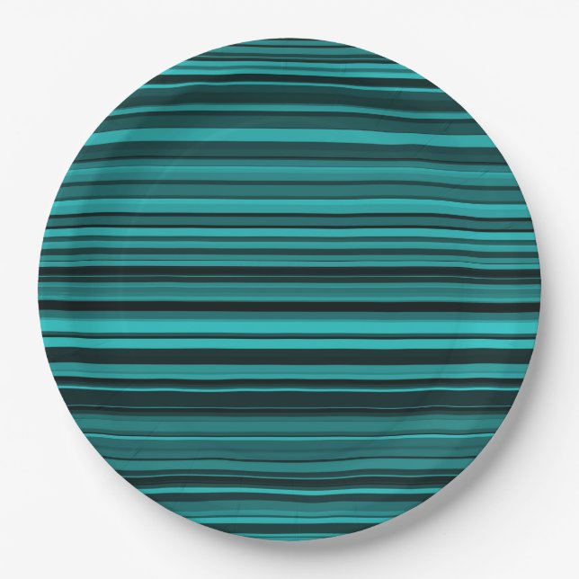 Blaue schwarze Streifen Pappteller (Vorderseite)