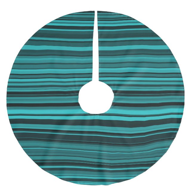 Blaue schwarze Streifen Polyester Weihnachtsbaumdecke (Vorderseite)