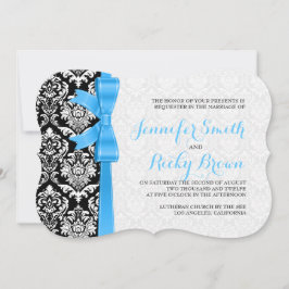 Blaue schwarze und weiße Damasken Hochzeit Einladung