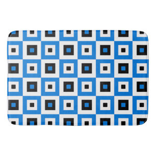 Blaue schwarze und weiße karierte Quadrate Muster Badematte