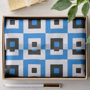 Blaue schwarze und weiße karierte Quadrate Muster Seidenpapier