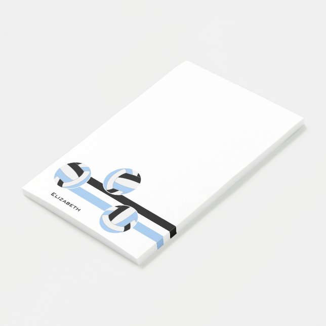 Blaue schwarze Volleyballs individuelle Name Post-it Klebezettel (angewinkelt)