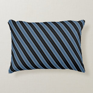 Blaue schwarze weiße diagonale Streifen in Pinstri Zierkissen