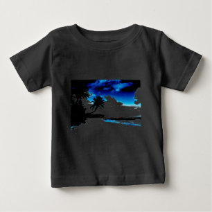 Blaue schwarze weiße Palmenbaum-Silhouette Baby T-shirt