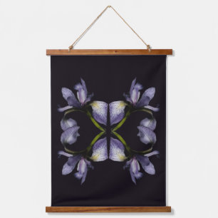 Blaue Schwertlilie Blumen Abstract Wandteppich Mit Holzrahmen