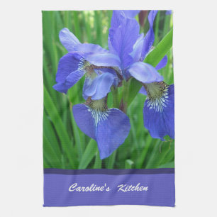 blaue Schwertlilien-Blumen individuell anpassbarer Küchentuch