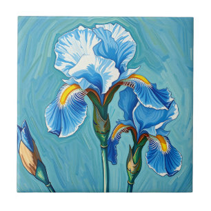 Blaue Schwertlilien-Blumen Künstlerisches Muster Fliese