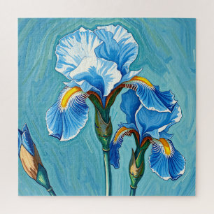 Blaue Schwertlilien-Blumen künstlerisches Muster Puzzle
