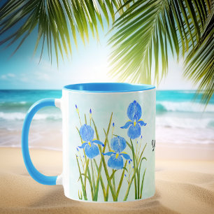 Blaue Schwertlilien-Kombitasse mit Text Tasse