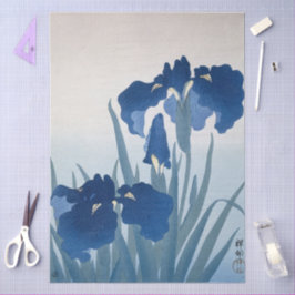 Blaue Schwertlilien-Malerei von Ohara Koson Decoup Seidenpapier