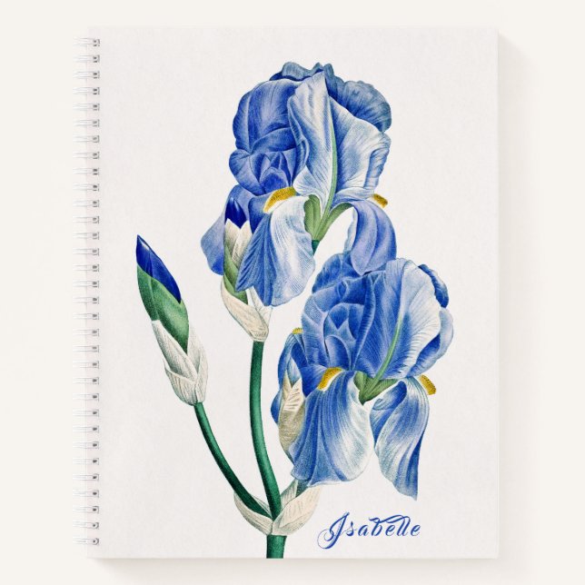 Blaue Schwertlilien-Monogramm Notizbuch (Vorderseite)