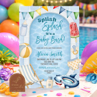 Blaue Schwimmbad-Jungen-Baby-Shower-Party-Einladun