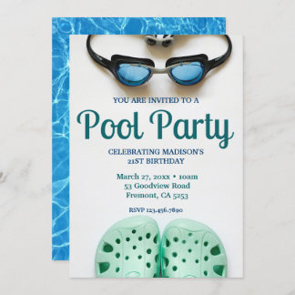 Blaue Schwimmbrille Geburtstag Schwimmbad Party Einladung