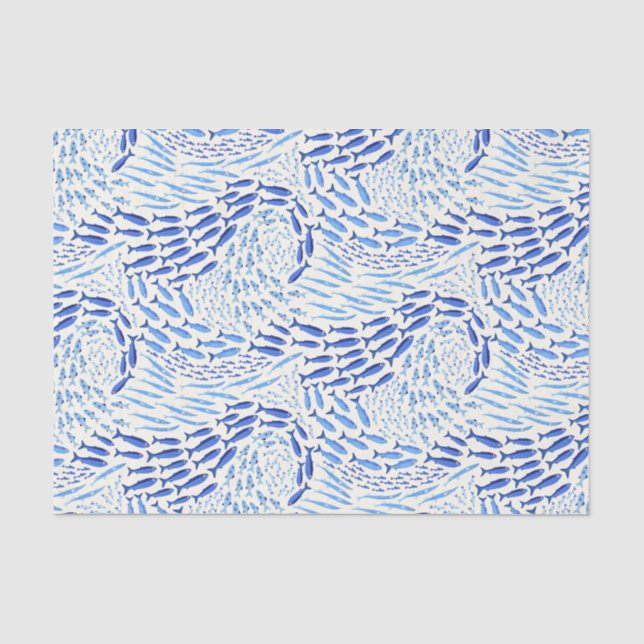 Blaue Schwimmende Meeresfische - Hell Seidenpapier (Vorderseite)