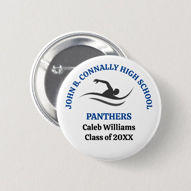 Blaue Schwimmmannschaft Personalisierter Schwimmer Button (Vorne & Hinten)