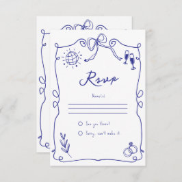 Blaue, schwindelerregende Whimsical-Quirky-Hand-Ho RSVP Karte