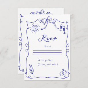 Blaue, schwindelerregende Whimsical-Quirky-Hand-Ho RSVP Karte