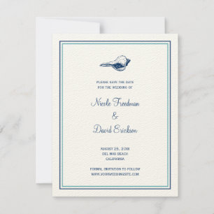 Blaue Seashellhochzeitsmitteilung Save the Date