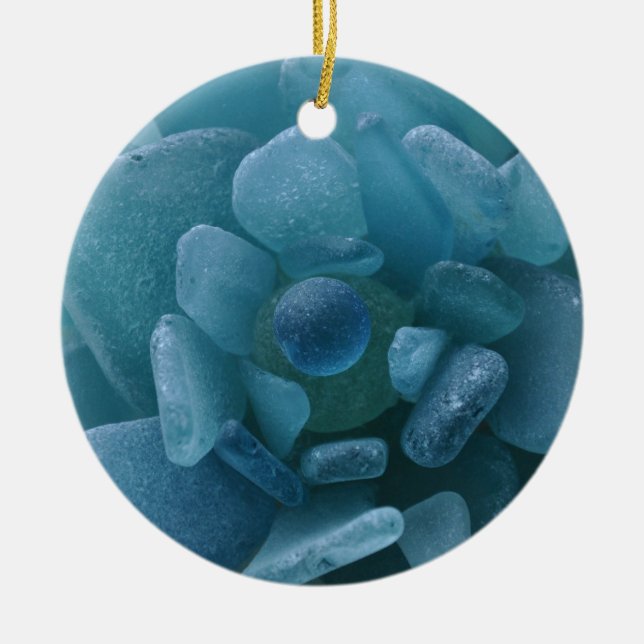 Blaue Seeglas-Blume Keramik Ornament (Vorne)