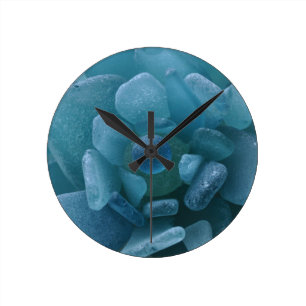 Blaue Seeglas-Blume Runde Wanduhr