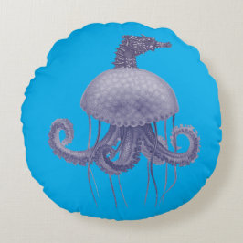 BLAUE SEEPFERDCHEN-QUALLE  RUNDES KISSEN