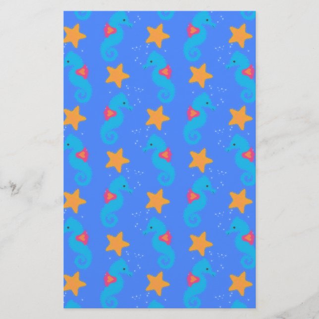 Blaue Seepferde und Starfish Muster Briefpapier (Vorderseite)
