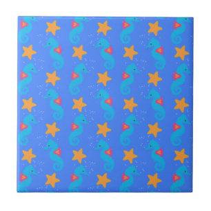 Blaue Seepferde und Starfish Muster Fliese