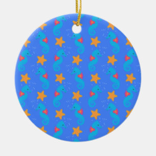 Blaue Seepferde und Starfish Muster Keramik Ornament