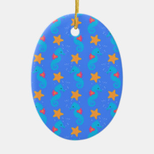 Blaue Seepferde und Starfish Muster Keramik Ornament