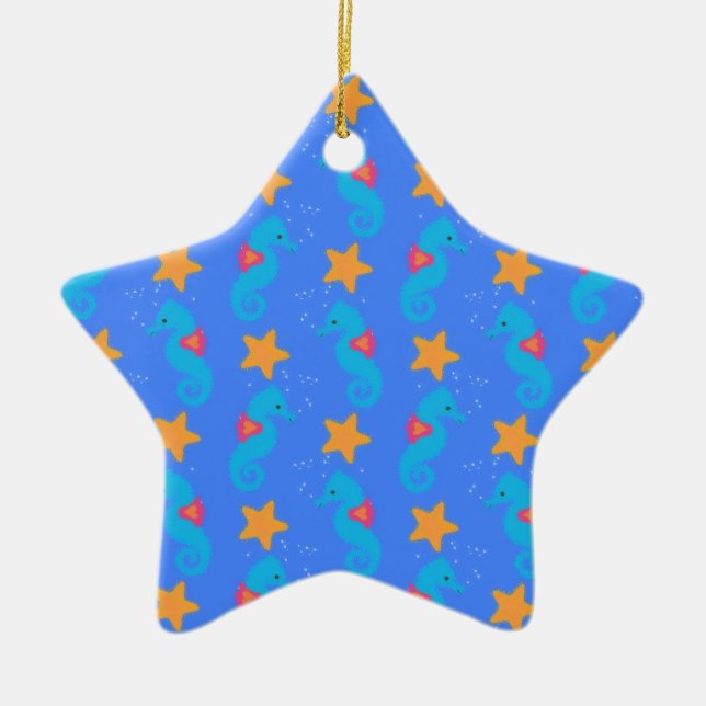 Blaue Seepferde und Starfish Muster Keramikornament (Vorne)
