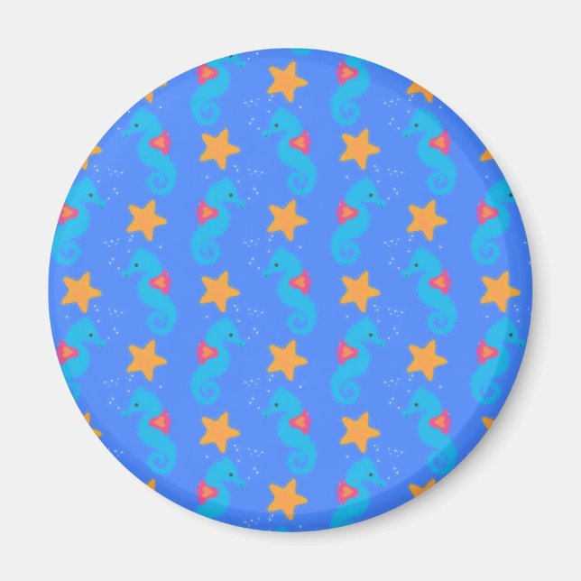 Blaue Seepferde und Starfish Muster Magnet (Vorne)