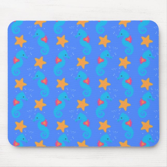 Blaue Seepferde und Starfish Muster Mousepad (Vorne)