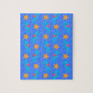 Blaue Seepferde und Starfish Muster Puzzle