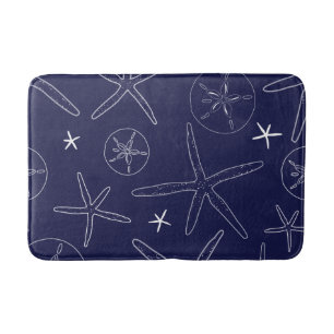 Blaue Seesterne an der Küste, Sand Dollar Bath Mat Badematte