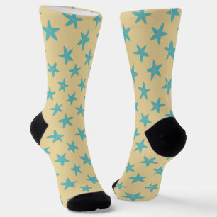 Blaue Seesterne auf braunem Muster Socken