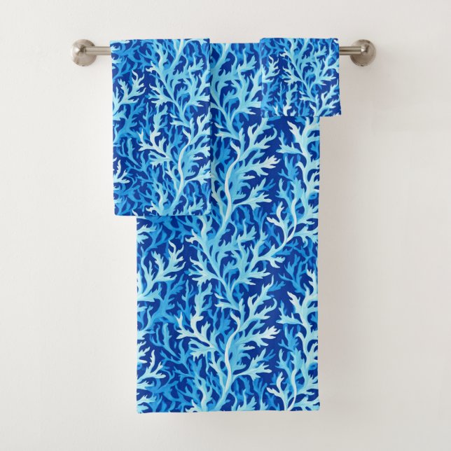Blaue Seetang Küstenlinie Textile Muster Badhandtuch Set (Insitu)