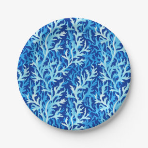 Blaue Seetang Küstenlinie Textile Muster Pappteller