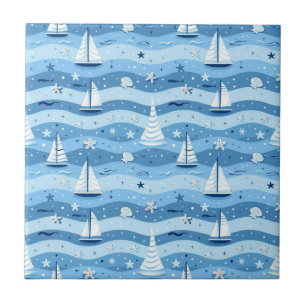 Blaue Segelboote Nautical Fliese