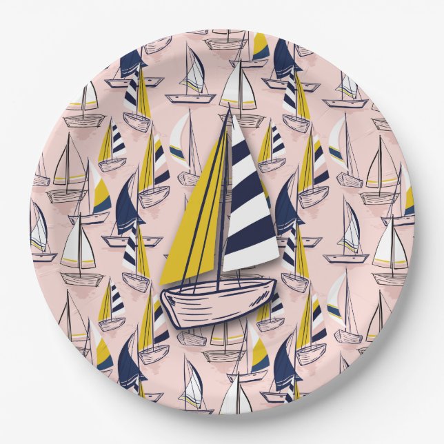 Blaue Segelboote Pappteller (Vorderseite)