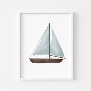 Blaue Segelbootplakette Poster