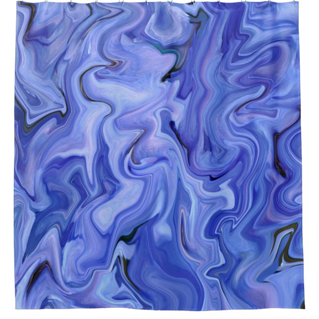 Blaue Seide abstrakt Duschvorhang (Vorderseite)