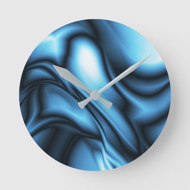 Blaue Seidenwelle Runde Wanduhr (Vorderseite)