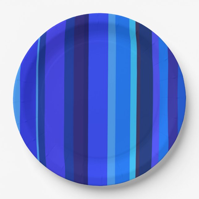 Blaue senkrechte Streifen Pappteller (Vorderseite)