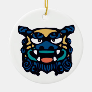 Blaue Shisa Paare Keramik Ornament